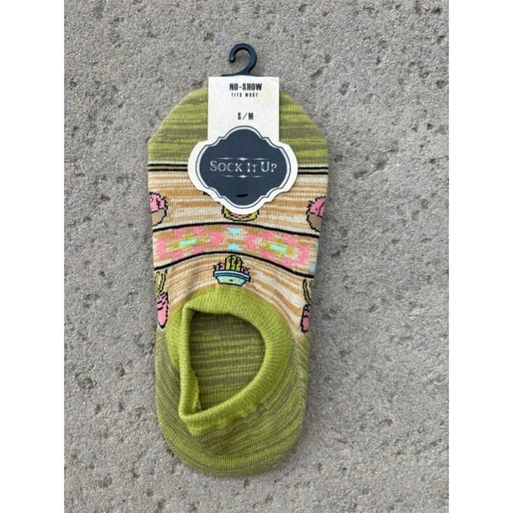 Sock It Up Cactus Hugs No-Show Socks Green Pink Southwestern S/M